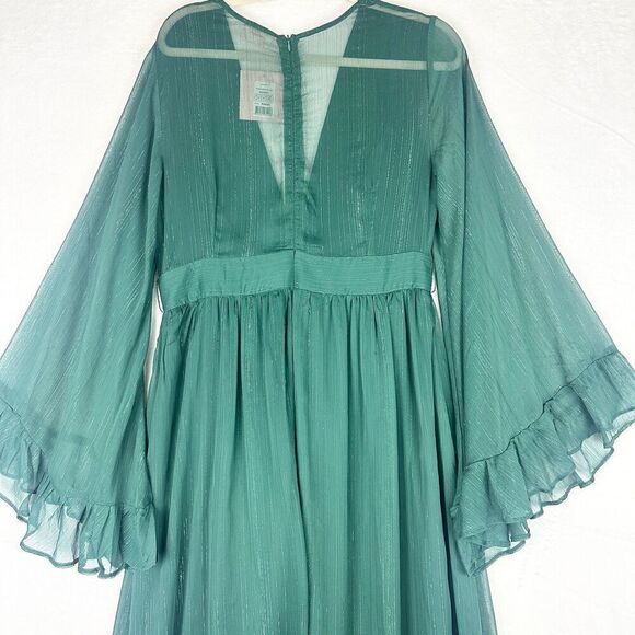 Showpo Dangerous Woman Maxi Dress Size 10 Emerald Plunge Thigh Split New - Picture 7 of 9